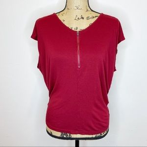 Forever 21 Contemporary Red Dolman Sleeve Top With Zipper Size Small